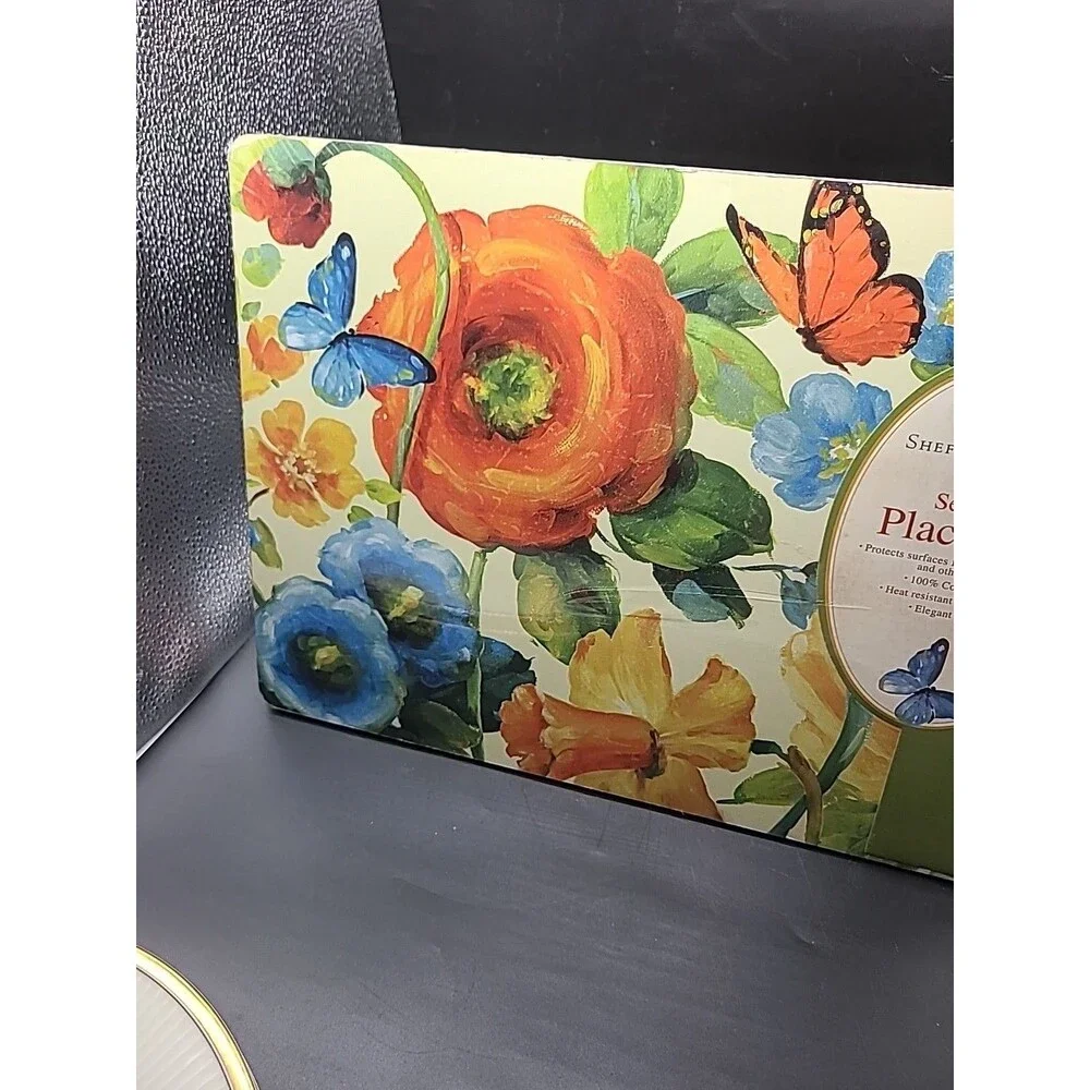 Sheffield Home Set (4) Floral Cork Backed Placemats Wild Apple 16